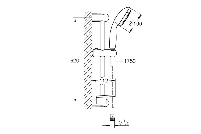 Душевой гарнитур GROHE Tempesta 100 2jet со штангой 60 см и полочкой, хром (27926000)