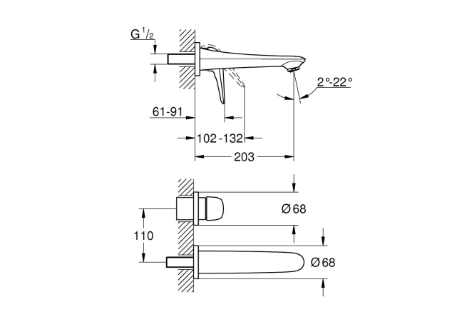 Внешняя часть смесителя для раковины GROHE Eurostyle на 2 отверстия, белая луна (29097LS3)