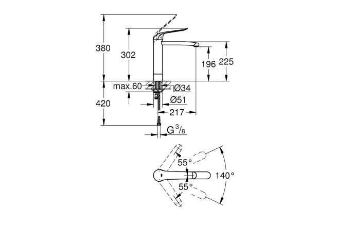 Смеситель для раковины GROHE Euroeco Special, хром (30208000)