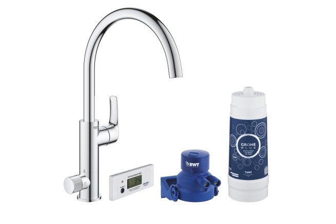 Смеситель для кухонной мойки GROHE Blue Pure Eurosmart с функцией фильтрации, с фильтром в комплекте, хром (30383000)