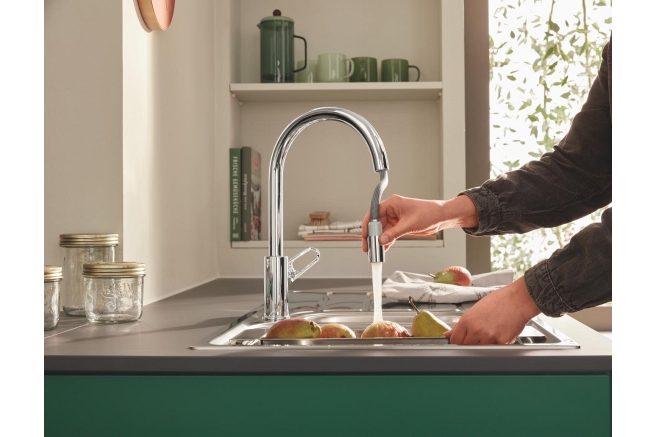 Смеситель для кухонной мойки GROHE BauFlow с вытяжным изливом, хром (30549000)