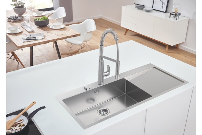 Мойка GROHE K1000 80-S 116/52 1.0 с корзинчатым вентилем, нержавеющая сталь (31581SD1)