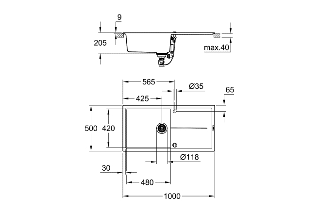 Мойка GROHE K400, 1000 x 500 мм, черный гранит (31641AP0)