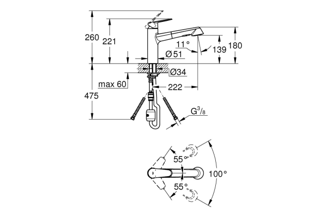 Смеситель для кухонной мойки GROHE Eurodisc Cosmopolitan, хром (32257002)