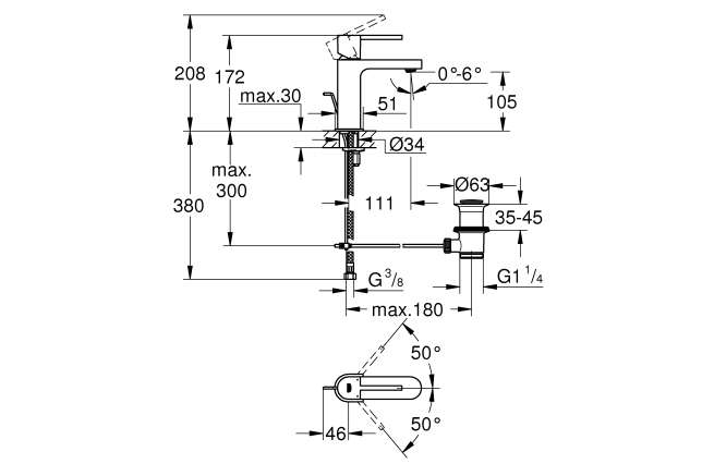 Смеситель для раковины GROHE Plus с донным клапаном, S-Size, суперсталь (32612DC3)