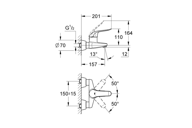 Смеситель для раковины GROHE Euroeco Special (вынос 156 мм, длина рычага 120 мм), хром (32776000)