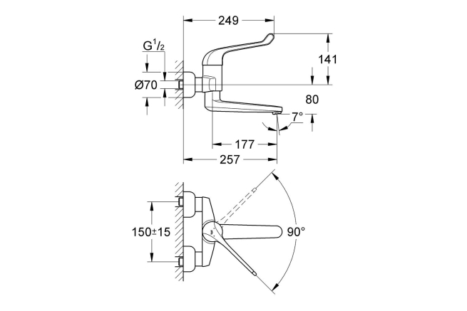 Смеситель для раковины GROHE Euroeco Special (вынос 256 мм, длина рычага 170 мм), хром (32793000)