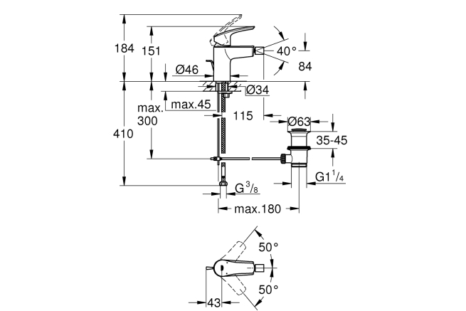 Смеситель для биде GROHE Eurosmart с донным клапаном, матовый черный (329292433)