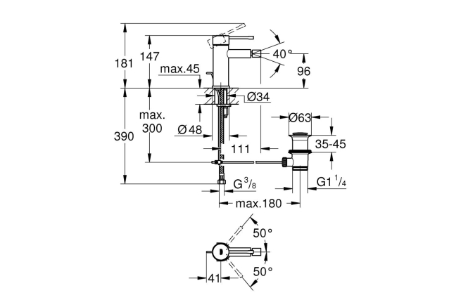 Смеситель для биде GROHE Essence с донным клапаном, темный графит матовый (32935AL1)