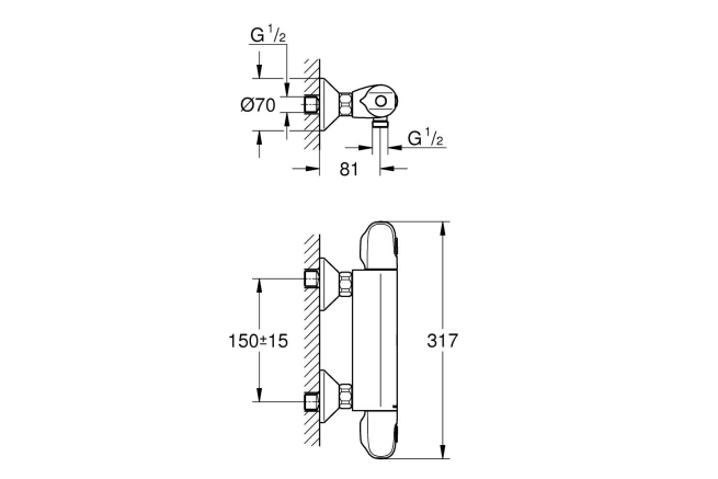 Термостат для душа GROHE Grohtherm 1000 внешнего монтажа, матовый черный (348142433)