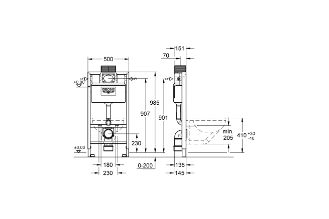 Система инсталляции для унитаза GROHE Rapid SL (1 м) для монтажа перед стеной (38525001)