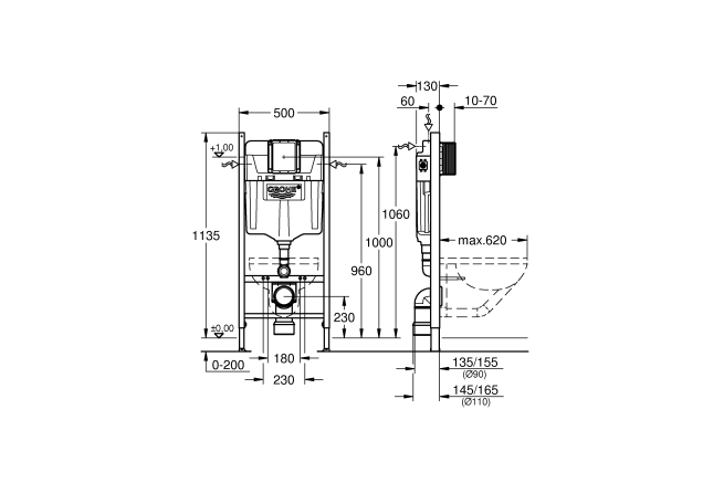 Система инсталляции для унитаза GROHE Rapid SL (1,13 м) с подключениями ...
