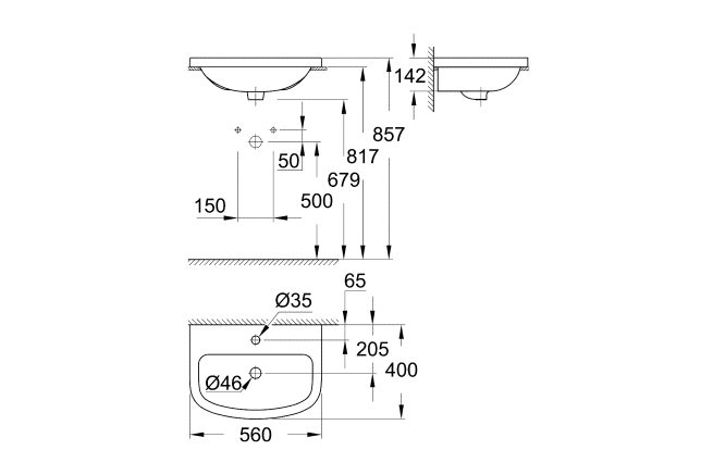 Накладная раковина GROHE Bau Ceramic 55 см, альпин-белый, (39422000)