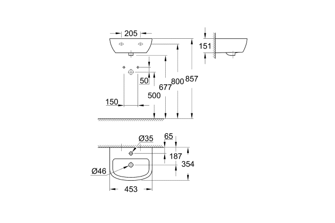 Мини-раковина GROHE Bau Ceramic 45 см, альпин-белый (39424000)