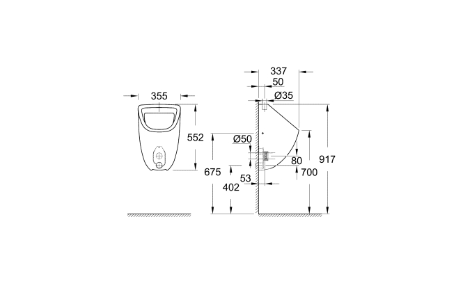 Писсуар GROHE Bau Ceramic, верхний подвод, альпин-белый (39439000)