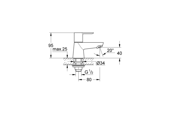 Кран для раковины GROHE BauLoop, без функции смешивания, хром (20422000)