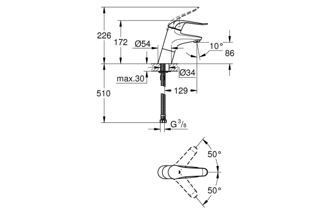 Смеситель для раковины GROHE Euroeco Special, рычаг 120 мм, хром (32765000)