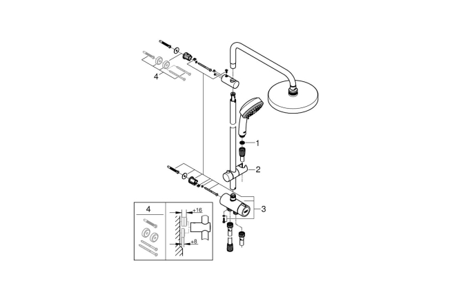 Душевая система Flex наружного монтажа с переключателем, GROHE Tempesta Cosmopolitan System 200, хром, (27394002)