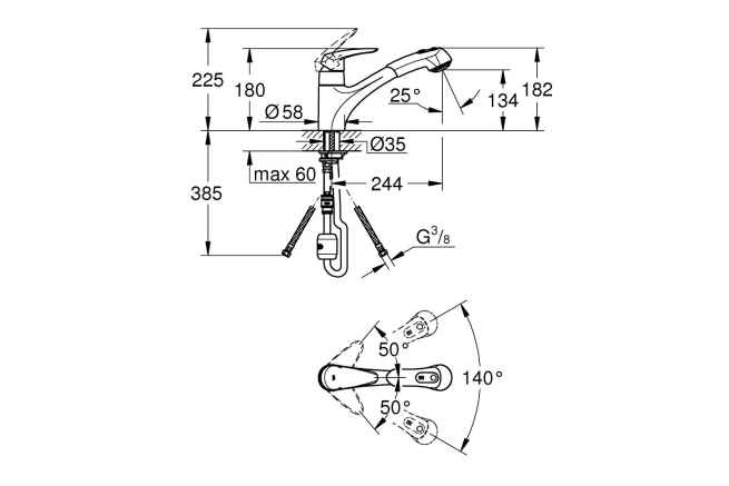 Смеситель для кухонной мойки GROHE Eurodisc, хром (32257001)