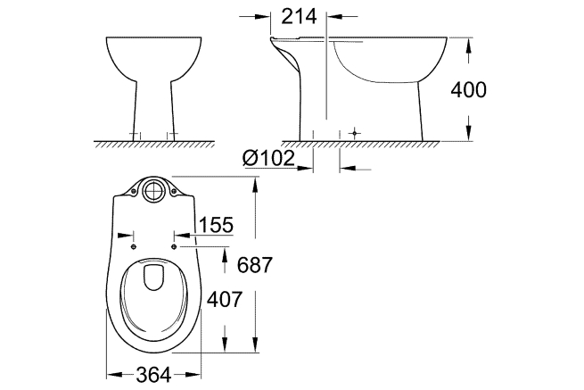 Унитаз напольный безободковый GROHE Bau Ceramic с бачком и сиденьем c микролифтом (NW0076)