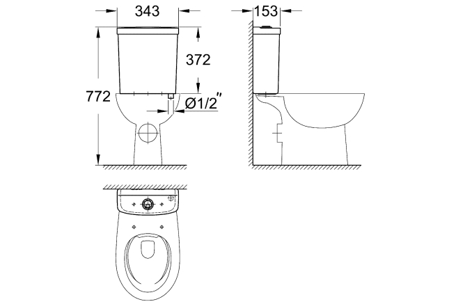 Унитаз напольный безободковый GROHE Bau Ceramic с бачком и сиденьем c микролифтом (NW0076)