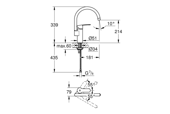 Смеситель для кухонной мойки GROHE Eurostyle Cosmopolitan, хром (30221002)