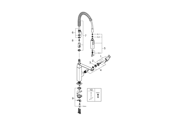 Смеситель для кухонной мойки GROHE Eurocube профессиональный, суперсталь (31395DC0)