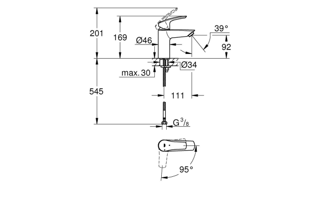 Смеситель для раковины GROHE Eurosmart, S-Size, хром (23974003)