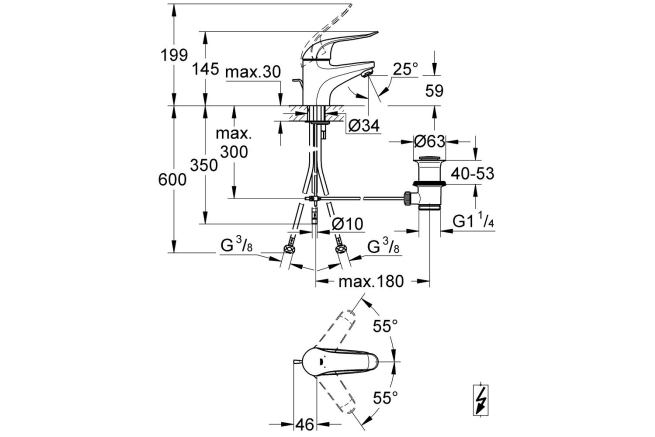 Смеситель для раковины GROHE Euroeco Special с донным клапаном, хром (32764000)