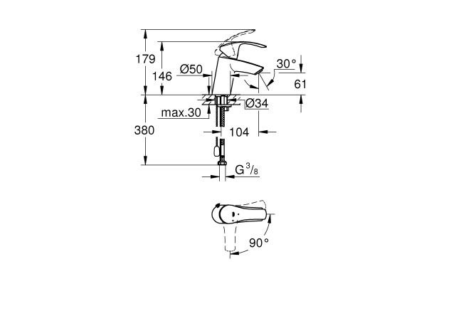 Смеситель для раковины GROHE Eurosmart с цепочкой, S-size, хром (23372002)