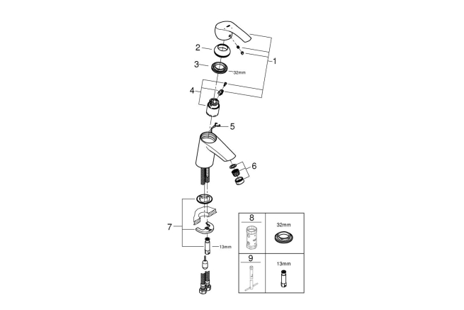 Смеситель для раковины GROHE Eurosmart с цепочкой, S-size, хром (23372002)