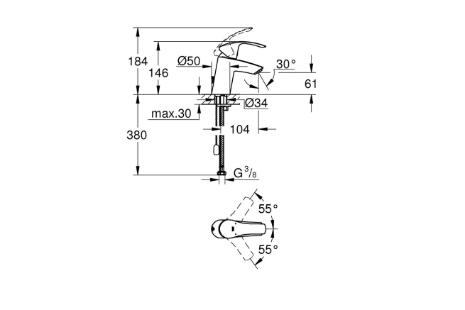 Смеситель для раковины GROHE Eurosmart с цепочкой, хром (33188002)