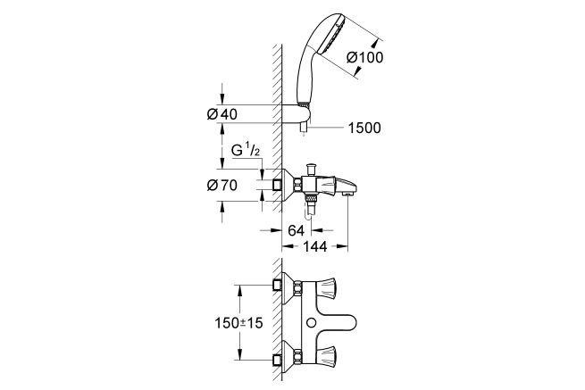 Смеситель для ванны GROHE Costa L с душевым гарнитуром, хром (2546010A)