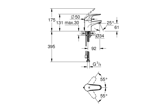 Смеситель для раковины GROHE Euroeco с цепочкой, хром (32881000)