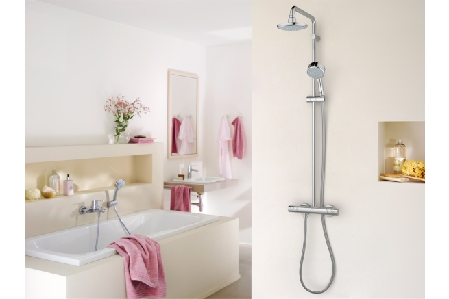 Душевая система с термостатом для настенного монтажа, GROHE Tempesta Cosmopolitan 160, хром, (27922000)