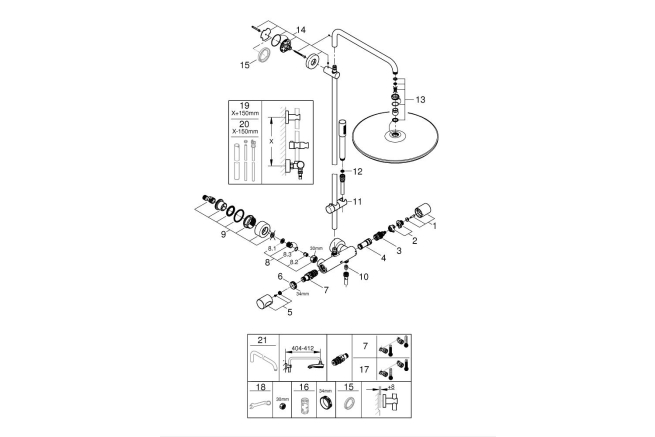 Душевая система с термостатом для настенного монтажа, GROHE Rainshower System 400, хром, (27174001)