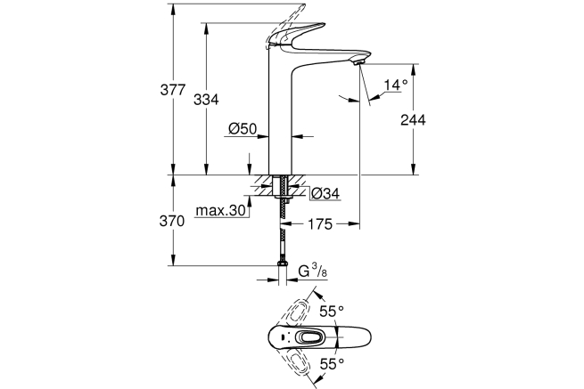 Смеситель для раковины GROHE Eurostyle, XL-Size, хром (23570003)