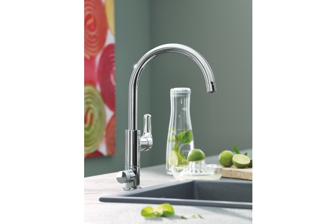 Смеситель для кухонной мойки GROHE Blue Pure Eurosmart с функцией фильтрации, с фильтром в комплекте, хром (30383000)