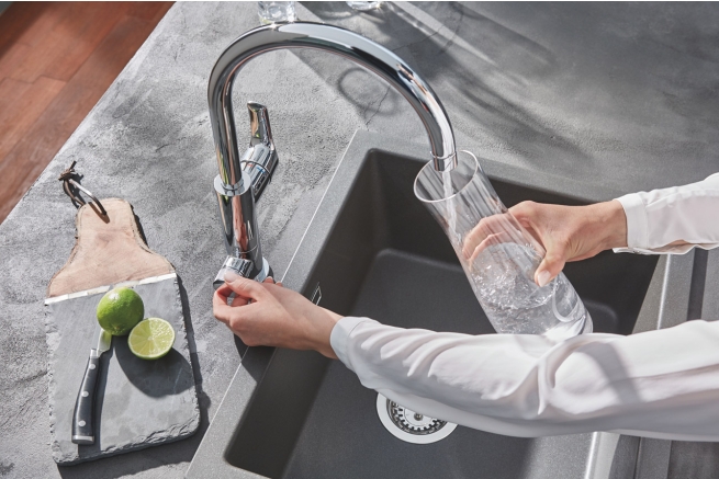 Смеситель для кухонной мойки GROHE Blue Pure Eurosmart с функцией фильтрации, с фильтром в комплекте, хром (30383000)