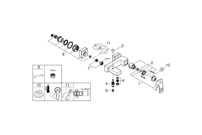 Смеситель для ванны GROHE Eurocube, хром (23140000)