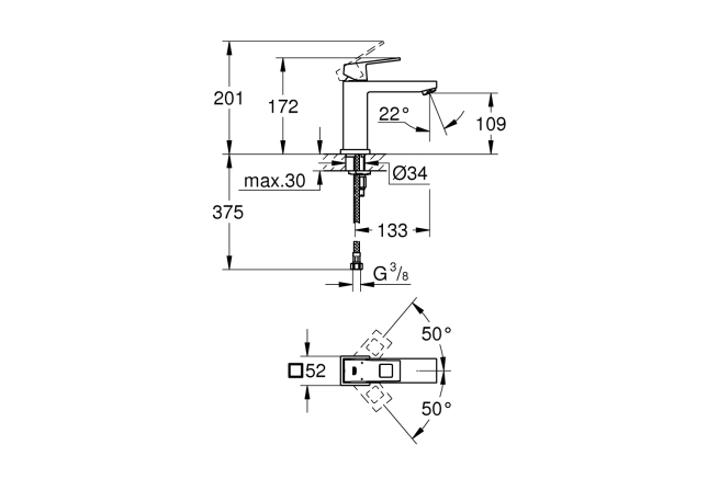 Смеситель для раковины GROHE Eurocube, M-Size, хром (23446000)