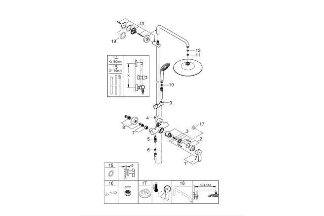 Душевая система с однорычажным смесителем настенного монтажа, GROHE Euphoria System, хром, (27473001)