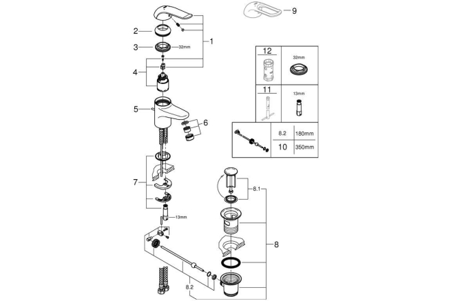 Смеситель для раковины GROHE Euroeco Special с донным клапаном, хром (32764000)