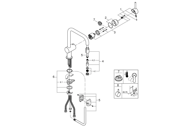 Смеситель для кухонной мойки GROHE Minta с вытяжным U-изливом, хром (32067000)