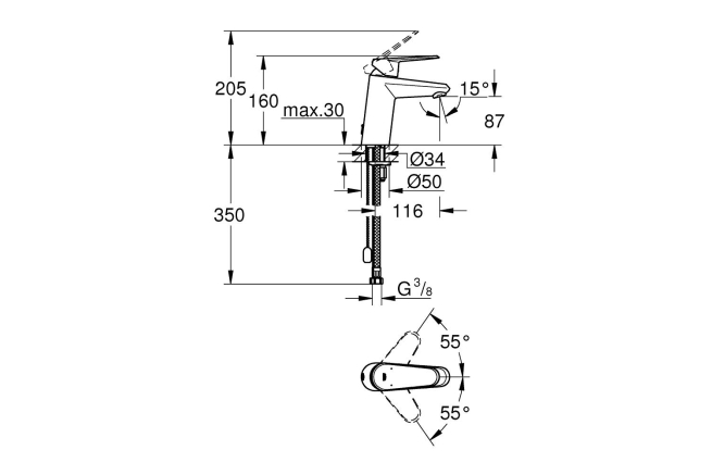 Смеситель для раковины GROHE Eurodisc Cosmopolitan с цепочкой и ограничением расхода воды, хром (3317820E)