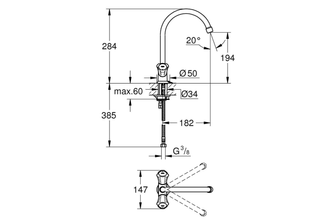 Смеситель для кухонной мойки GROHE Costa L с цепочкой, хром (31812001)