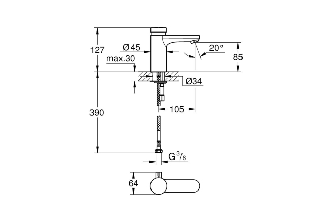 Смеситель для раковины GROHE Eurosmart Cosmopolitan T автоматический, хром (36317000)