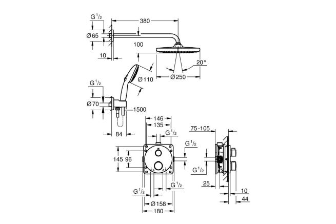 Душевая система GROHE Grontherm скрытого монтажа с термостатом, хром (34872000)