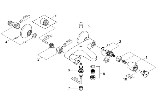 Смеситель для ванны GROHE Costa S, хром (25483001)