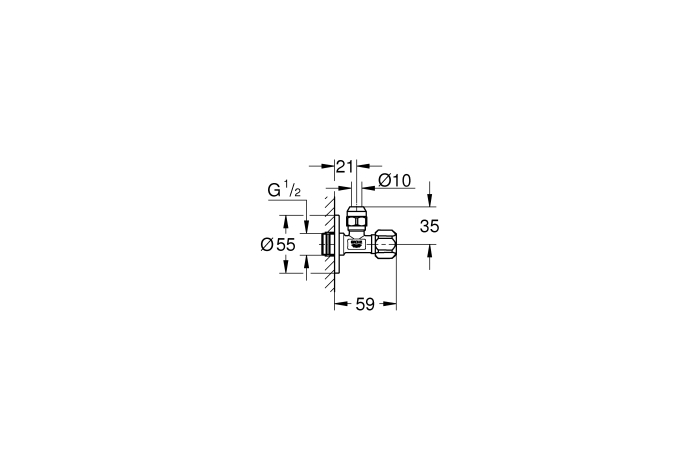 Угловой вентиль GROHE с металлической розеткой и уплотнительным кольцом, 1/2"*3/8", хром (22023000)